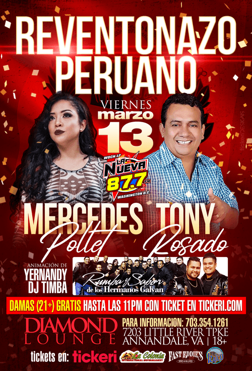 Event - Reventonazo Peruano: Mercedes Pollet y Tony Rosado en Concierto! CONFIRMED - Annandale, Virginia - March 13, 2020 | concert tickets