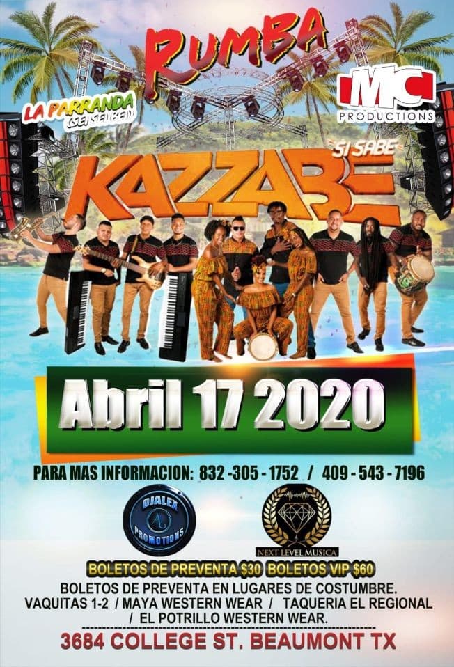 Event - Kazzabe En Concierto En Beaumont,TX - Beaumont, Texas - April 17, 2020 | concert tickets
