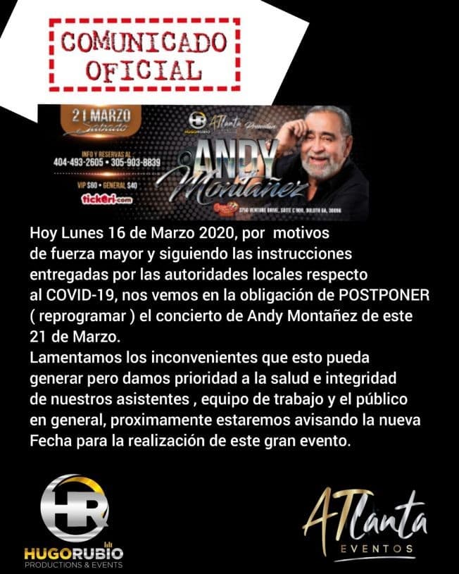 Event - Andy Montanez en Atlanta CANCELADO - Duluth, Georgia - August 14, 2021 | concert tickets