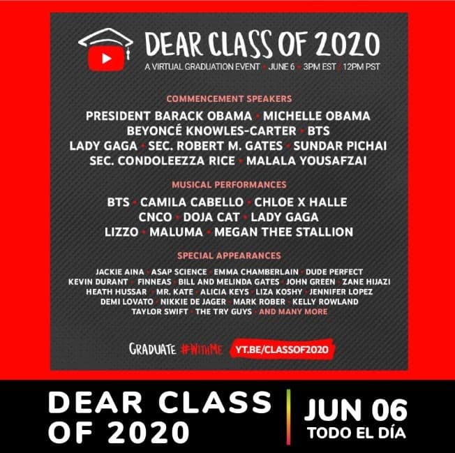 Event - Dear Class of 2020 with President Barack Obama, Maluma, Jennifer Lopez, Camila Cabello y mas - Online, Online - June 6, 2020 | concert tickets