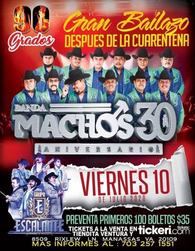 Event - Gran Bailazo con Banda Machos 30 y Grupo Escalante! - Manassas, Virginia - July 10, 2020 | concert tickets