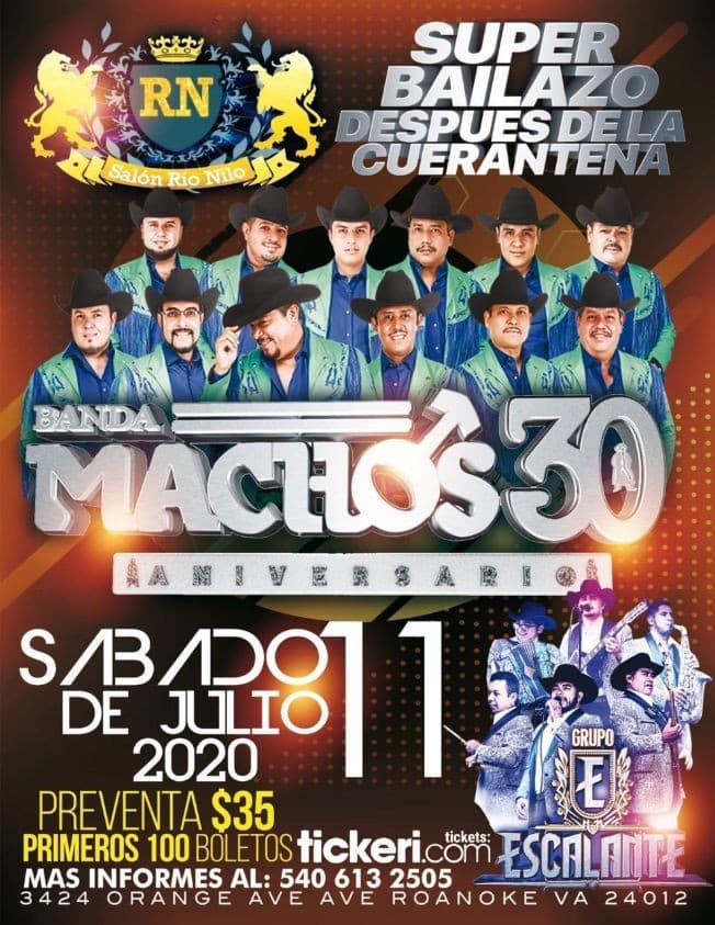 Event - Super Bailazo con Banda Machos y Grupo Escalante en Vivo! - Roanoke, Virginia - July 11, 2020 | concert tickets