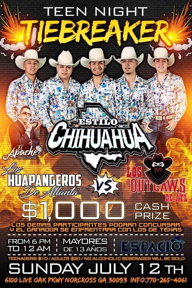 Event - Estilo Chihuahua, El Apache Marco Castro, Los Huapangeros de Atlanta vs Los Outlaws en Vivo! - Norcross, Georgia - July 12, 2020 | concert tickets