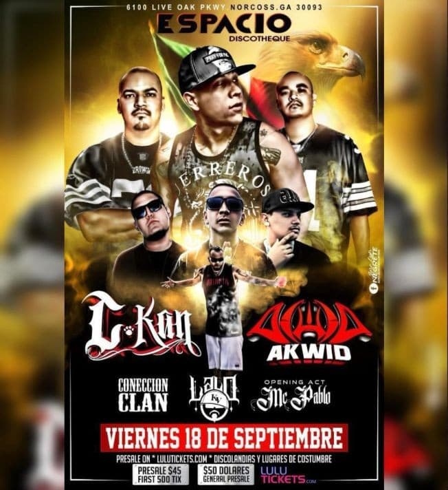 Event - C-Kan, AKWID, Coneccion Clan, Lalo KV y MC Pablo en Vivo! - Norcross, Georgia - September 18, 2020 | concert tickets