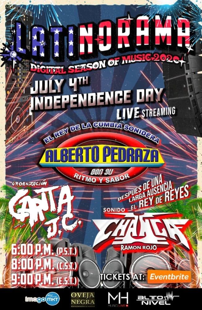 Event - LATINORAMA SONIDERO: LA CHANGA, ALBERTO PEDRAZA & CARITA JC - Online, Online - 4 de julio de 2020 | concert tickets
