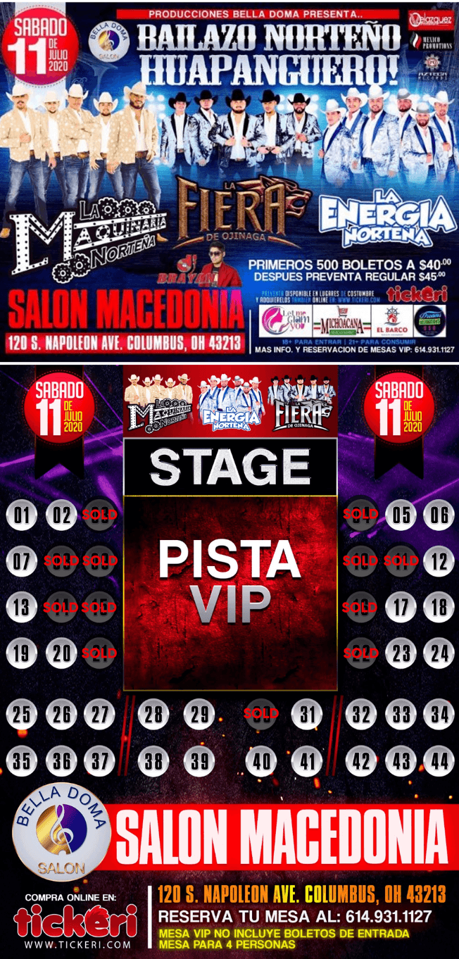 Event - Bailazo Huapanguero con La Maquinaria Nortena, La Fiera de Ojinaga y La Energia Nortena - Columbus, Ohio - July 11, 2020 | concert tickets