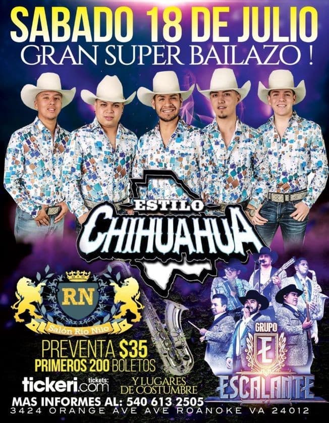Event - Gran Super Bailazo con Estilo Chihuahua y Grupo Escalante en Vivo! - Roanoke, Virginia - July 18, 2020 | concert tickets