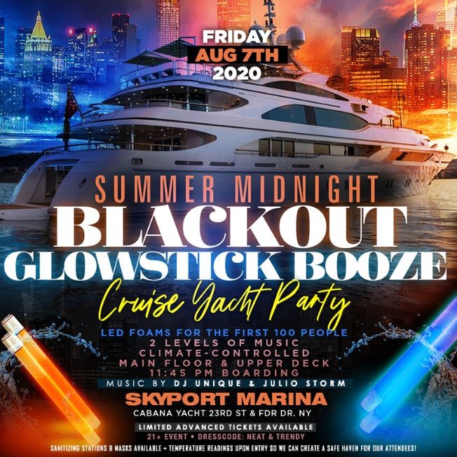 Event - Summer Midnight Glowstick Booze Cruise At Cabana Yacht - New York, New York - August 7, 2020 | concert tickets