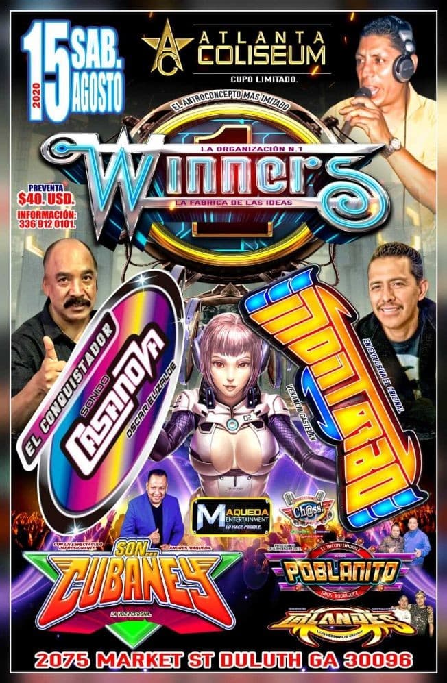 Event - Sonido Winners, Sonido Casanova, Montarbo de Venancio Castelan, Son Cubaney, Poblanito e Irlandes en Vivo! - Duluth, Georgia - August 15, 2020 | concert tickets