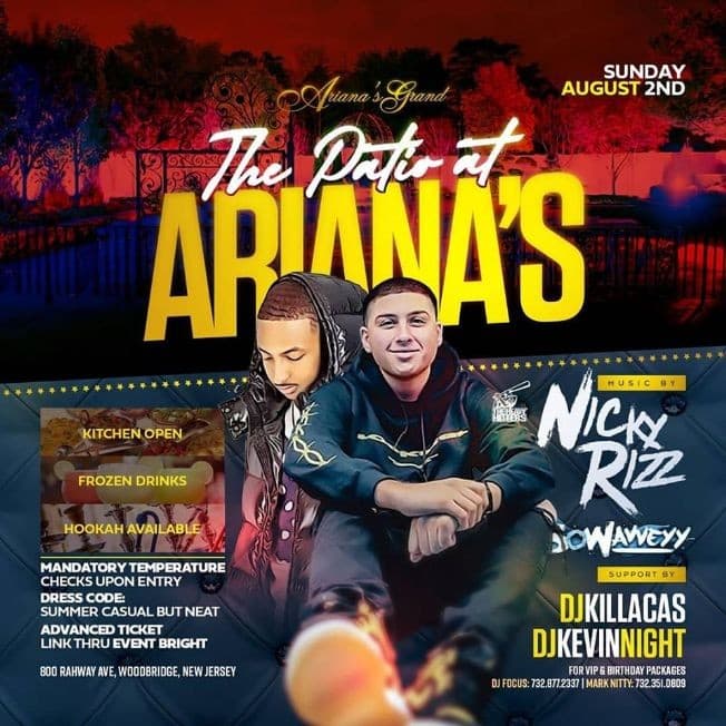 Event - Patio Sundays DJ Nicky Rizz Live At Adriana's - Woodbridge, New Jersey - August 2, 2020 | concert tickets