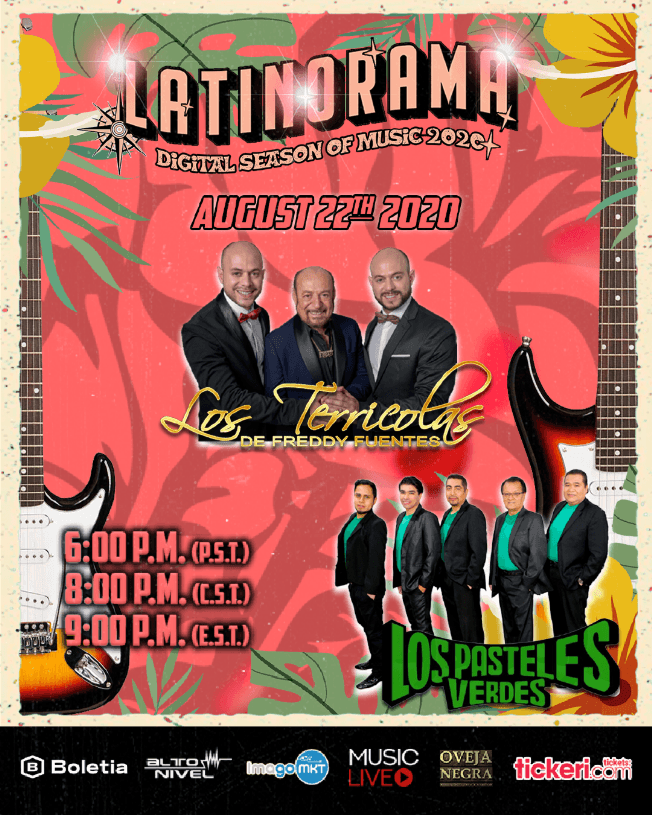 Event - Latinorama presenta: Los Terricolas y Los Pasteles Verdes en Concierto Virtual! POSTPONED - Online, Online - August 22, 2020 | concert tickets