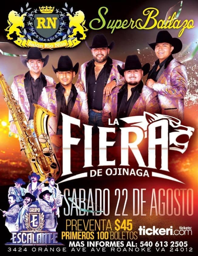 Event - Super Bailazo con La Fiera de Ojinaga y Grupo Escalante en Vivo! - Roanoke, Virginia - August 22, 2020 | concert tickets