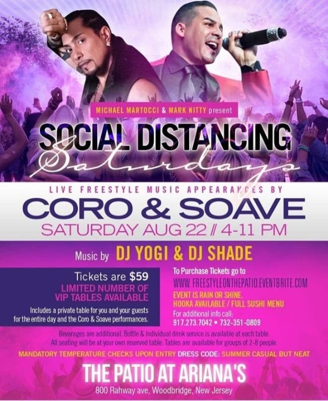 Event - Freestyle On The Patio Coro & Soave Live At Ariana's - Woodbridge Township, New Jersey - August 22, 2020 | concert tickets