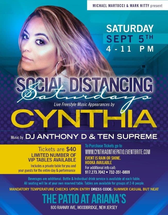 Event - Freestyle On The Patio Cynthia Live At Adriana's - Woodbridge Township, New Jersey - 5 de septiembre de 2020 | concert tickets