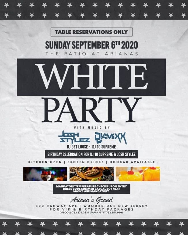 Event - Labor Day Weekend All White Party At Ariana's - Woodbridge, New Jersey - September 6, 2020 | concert tickets