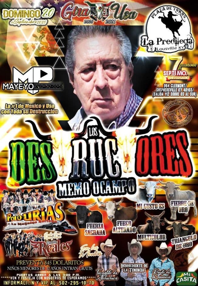 Event - Jaripeo Rancho Los Destructores de Memo Ocampo con Polo Urias y la Maquina Norteña y mas! - Shepherdsville, Kentucky - September 20, 2020 | concert tickets
