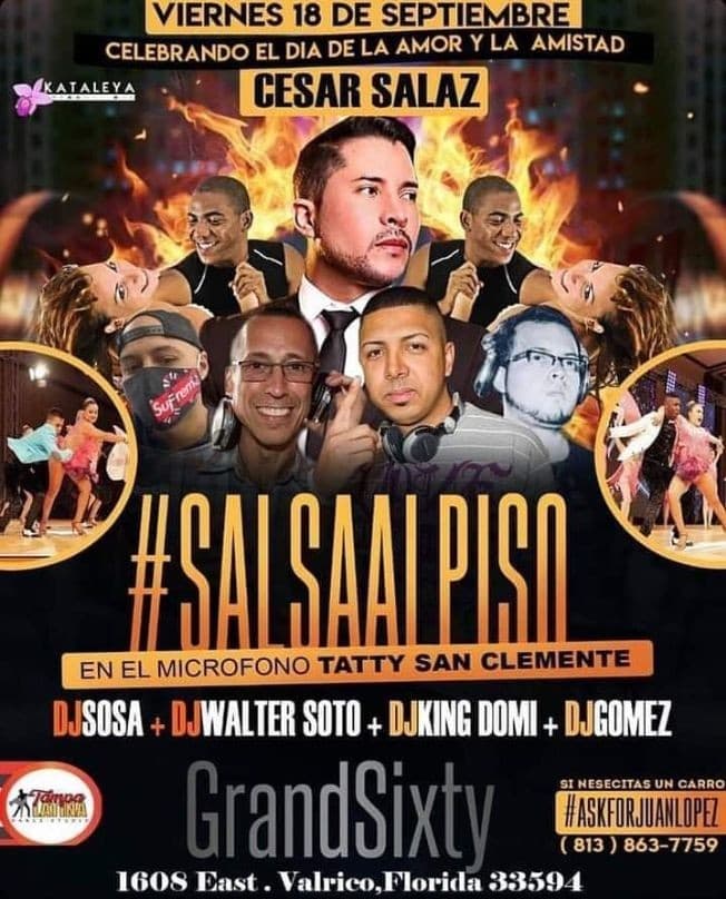 Event - Salsa al Piso con Cesar Salaz, Taty San Clemente y mas! - Valrico, Florida - September 18, 2020 | concert tickets