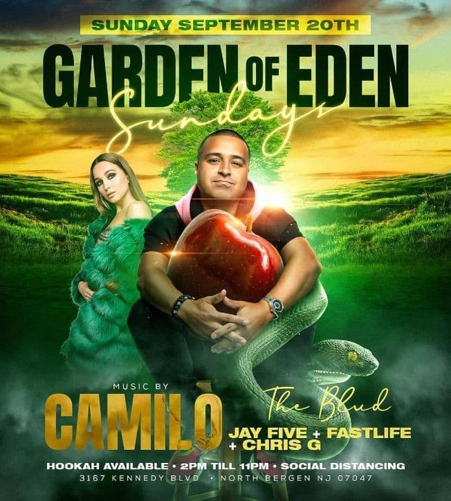 Event - Garden Of Eden Sundays DJ Camilo Live At The Boulevard - North Bergen, New Jersey - September 20, 2020 | concert tickets