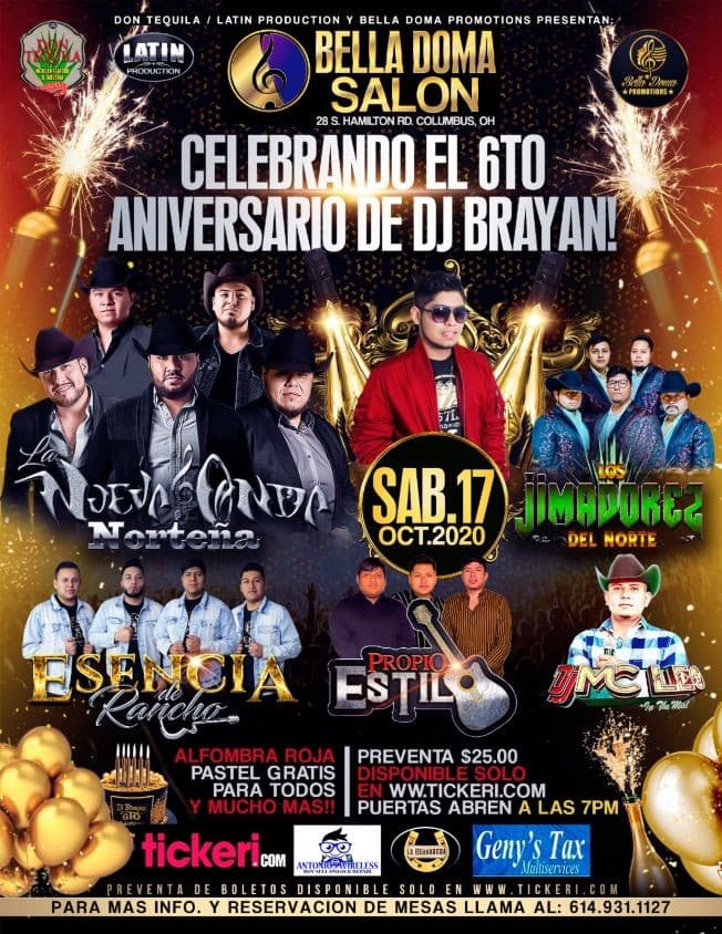 Event - 6to Aniversario de DJ Brayan con Nueva Onda Nortena, Jimadorez del Norte y mucho mas! - Columbus, Ohio - October 17, 2020 | concert tickets