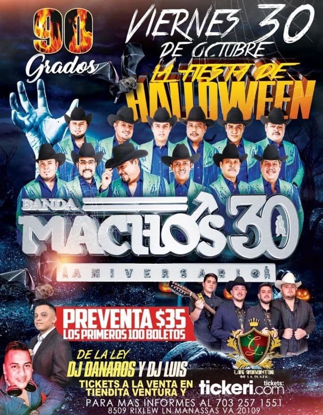 Event - Fiesta de Halloween con Banda Machos 30 Aniversario  y Los Gerentes de la Plaza en Vivo! - Manassas, Virginia - October 30, 2020 | concert tickets
