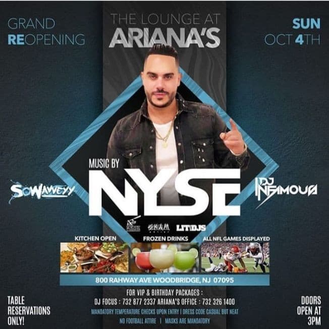 Event - Grand Reopening The Lounge At Ariana's - Woodbridge Township, New Jersey - 4 de octubre de 2020 | concert tickets