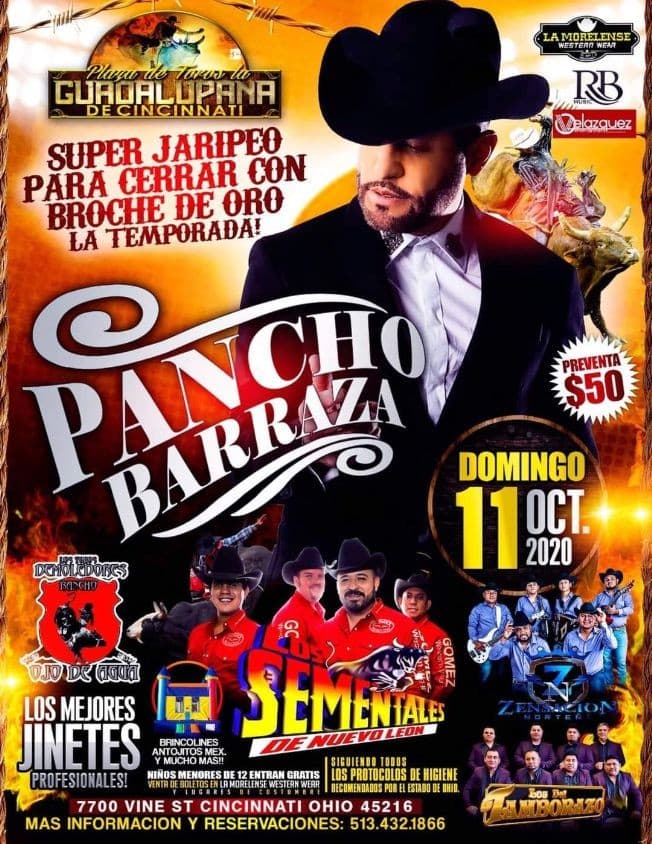 Event - Pancho Barraza, Los Sementales de Nuevo Leon y Grupo Zensacion Norteña - Cincinnati, Ohio - October 11, 2020 | concert tickets