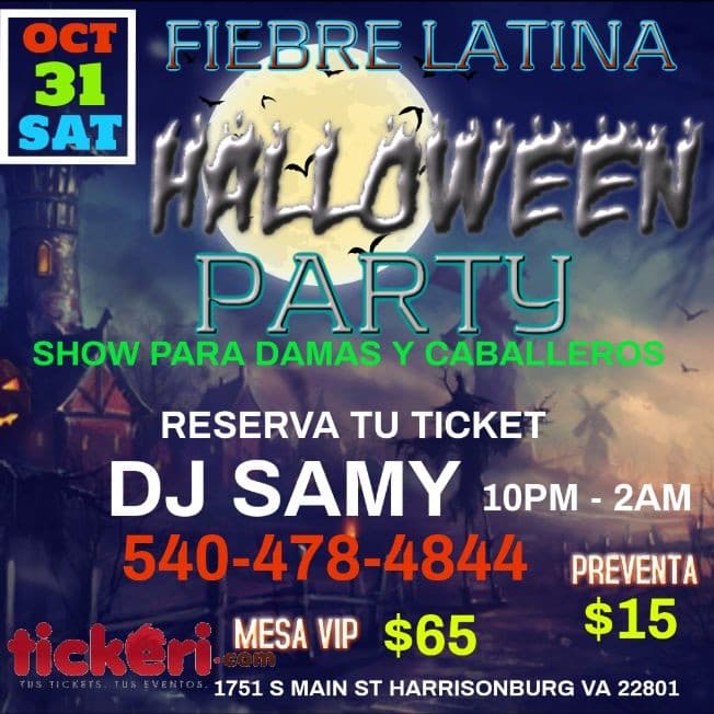 Event - HALLOWEEN PARTY CON FIEBRE LATINA Y DJ SAMY - Harrisonburg, Virginia - 31 de octubre de 2020 | concert tickets