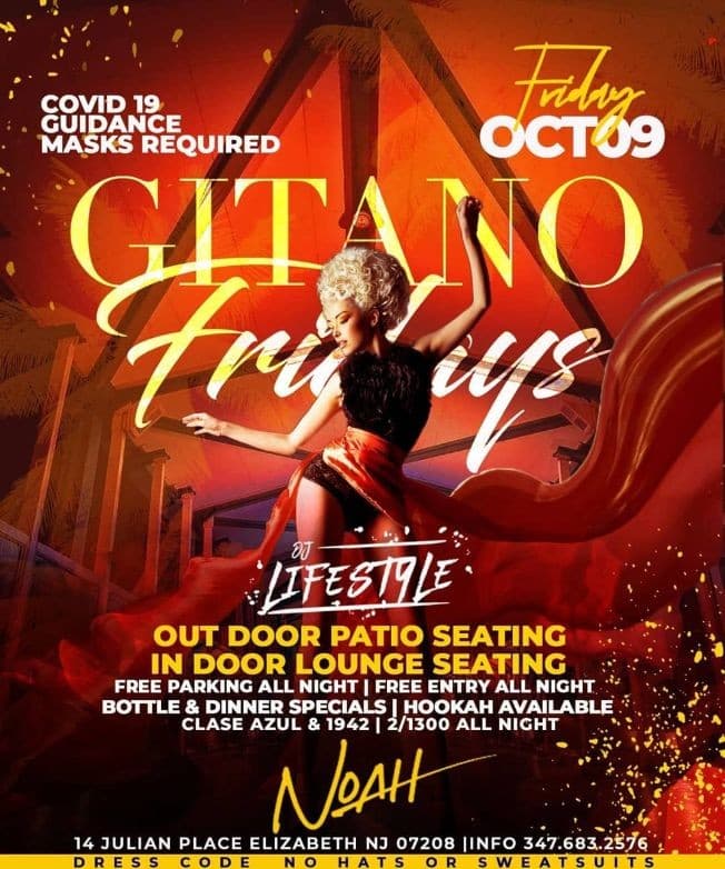 Event - Grand Opening Of Gitano Fridays Columbus Day Weekend Kickoff At Noah Osteria - Elizabeth, New Jersey - 9 de octubre de 2020 | concert tickets