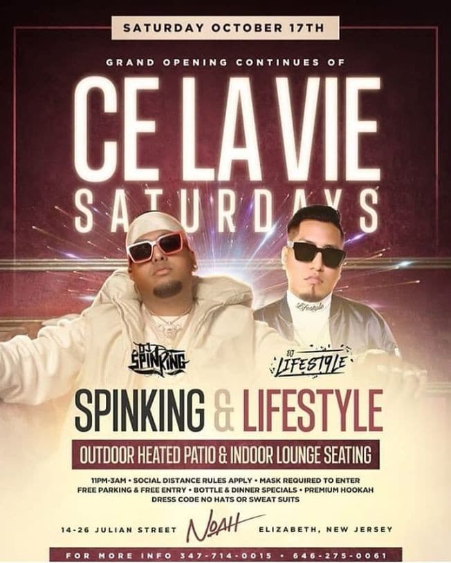 Event - Ce La Vie Saturdays DJ Spinking Live At Noah Osteria - Elizabeth, New Jersey - October 17, 2020 | concert tickets