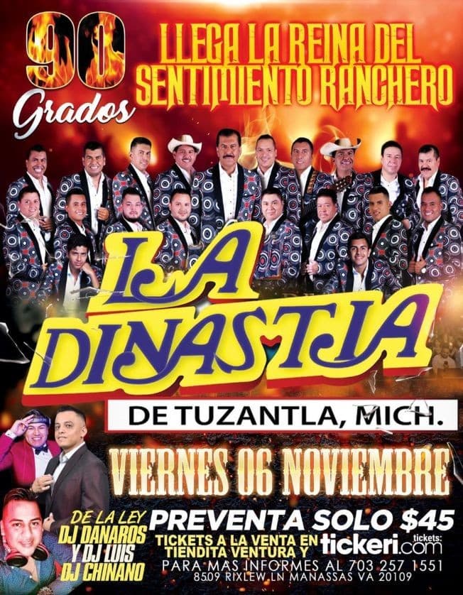 Event - La Reina del Sentimiento Ranchero "La Dinastia de Tuzantla" en Vivo! - Manassas, Virginia - November 6, 2020 | concert tickets