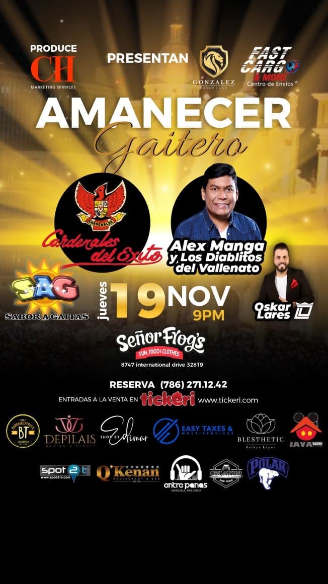 Event - AMANECER GAITERO 2020 CARDENALES DEL EXITO VS LOS DIABLITOS - Orlando, Florida - November 19, 2020 | concert tickets