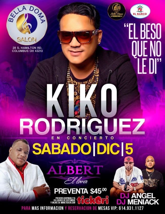 Event - Kiko Rodriguez en Concierto en Bella Doma Salon! - Columbus, Ohio - 5 de diciembre de 2020 | concert tickets