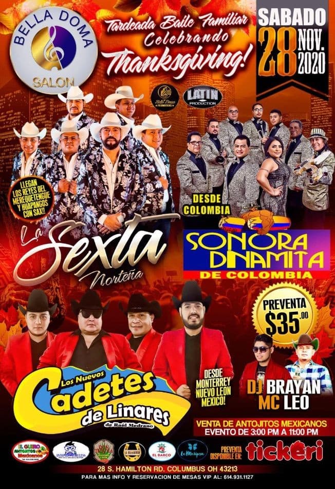 Event - Tardeada Bailable con La Sexta Norteña, La Sonora Dinamita, Los Nuevos Cadetes de Linares en Vivo! POSTPONED - Columbus, Ohio - November 28, 2020 | concert tickets