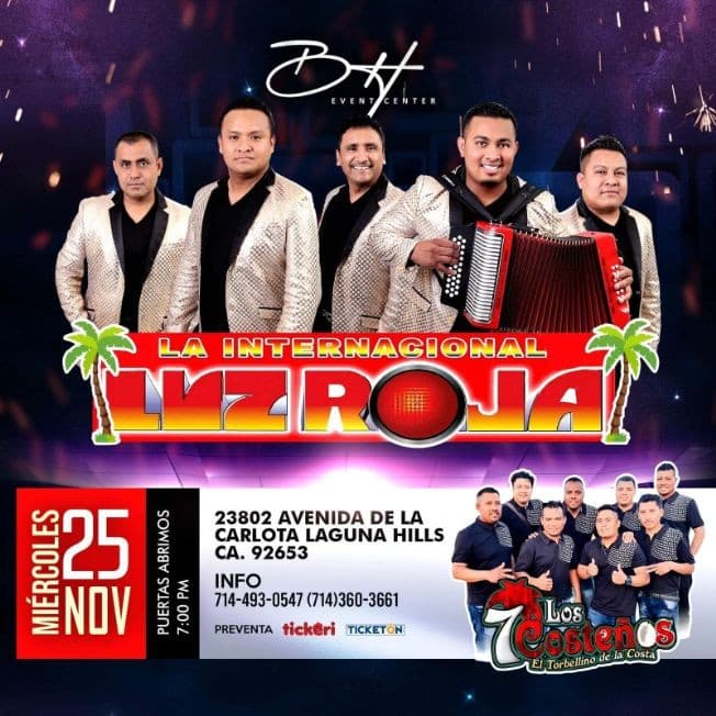 Event - La Internacional Luz Roja y Los 7 Costeños en Vivo! POSTPONED - Laguna Hills, California - November 25, 2020 | concert tickets