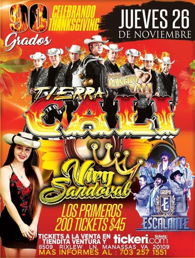 Event - Celebrando Thanksgiving: Tierra Cali, Viry Sandova y Grupo Escalante en Vivo! POSTPONED - Manassas, Virginia - November 26, 2020 | concert tickets