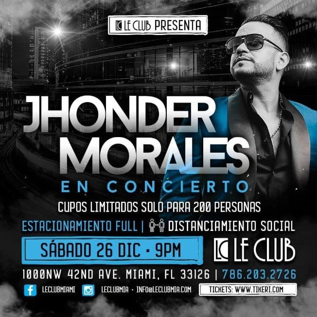 Event - Jhonder Morales en Concierto! CANCELADO - Miami, Florida - December 26, 2020 | concert tickets