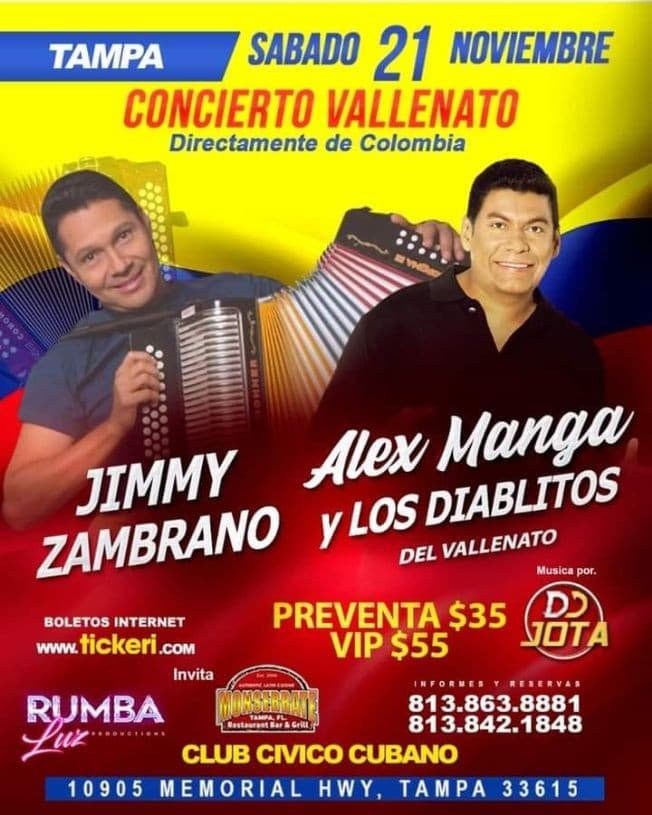 Event - Alex Manga y Los Diablitos del Vallenato en Tampa - Tampa, Florida - November 21, 2020 | concert tickets