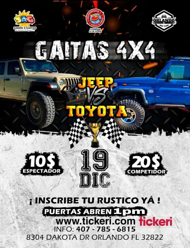 Event - Gaitas 4x4 Jeep vs Toyota y la mejor Gaita en Vivo! - Orlando, Florida - December 19, 2020 | concert tickets