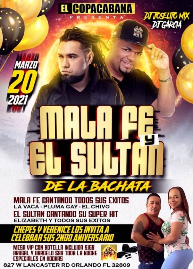Event - MALAFE Y EL SULTAN D LA BACHATA - Orlando, Florida - March 20, 2021 | concert tickets