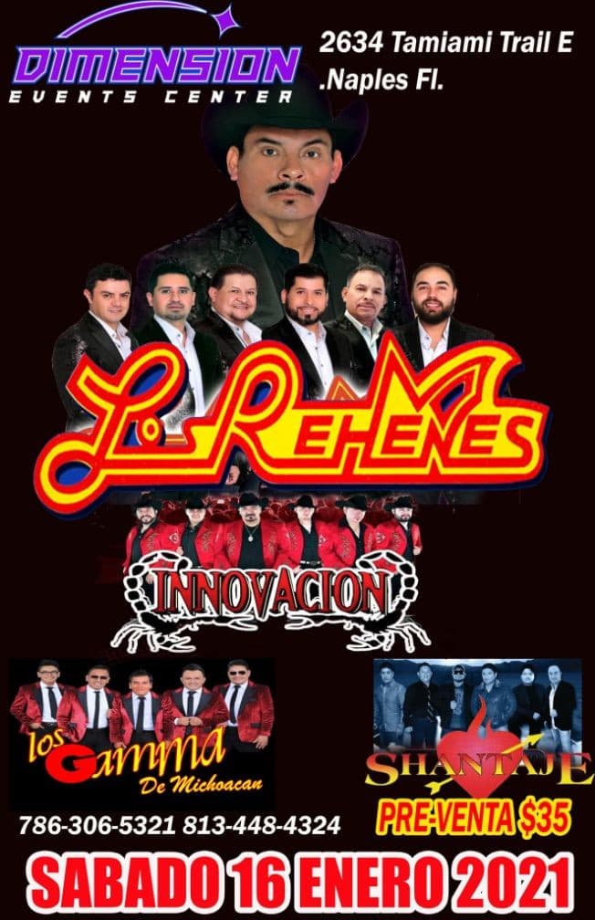 Event - Los Rehenes, Innovacion, Los Gamma y Shantaje en concierto - Naples, Florida - January 16, 2021 | concert tickets