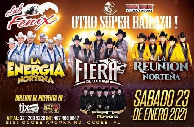 Event - La Energia Nortena, La Fiera de Ojinaga, La Reunion Nortena y mas! - Ocoee, Florida - January 23, 2021 | concert tickets