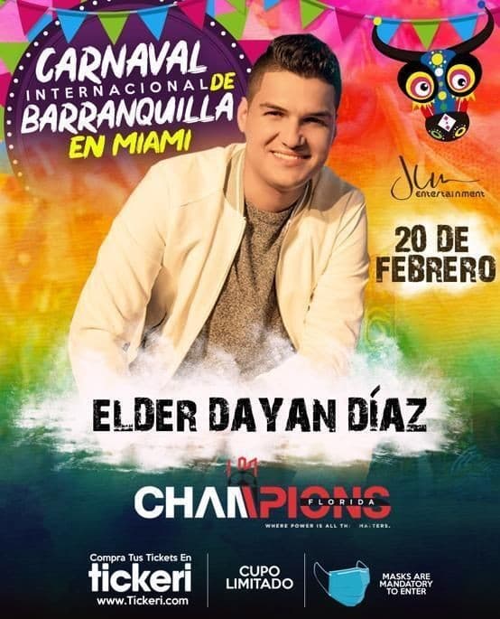 Event - Carnaval de Barranquilla en Miami con Elder Dayan Diaz en Concierto! - Doral, Florida - February 20, 2021 | concert tickets