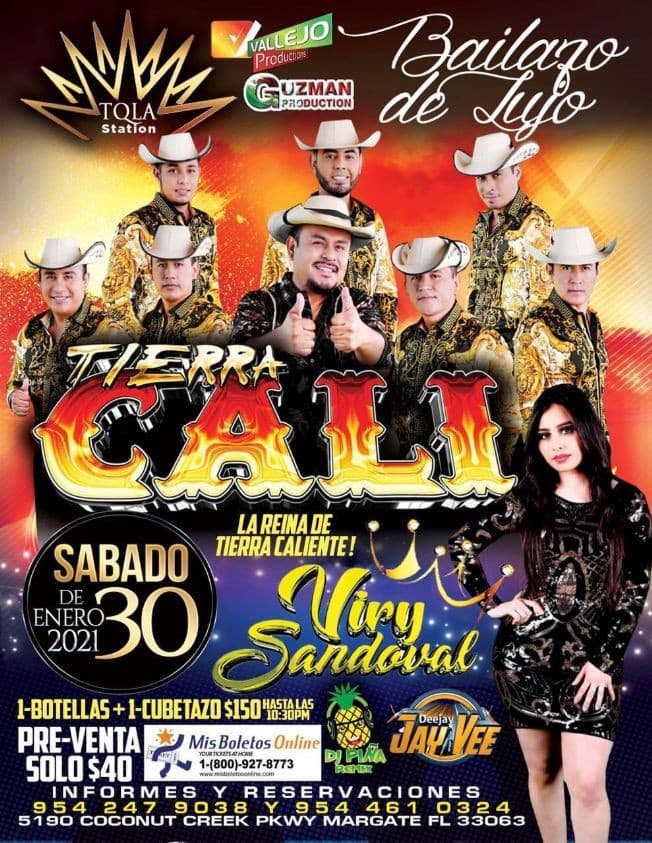 Event - Bailazo de Lujo con Tierra Cali y Viry Sandoval en Vivo! - Margate, Florida - January 30, 2021 | concert tickets
