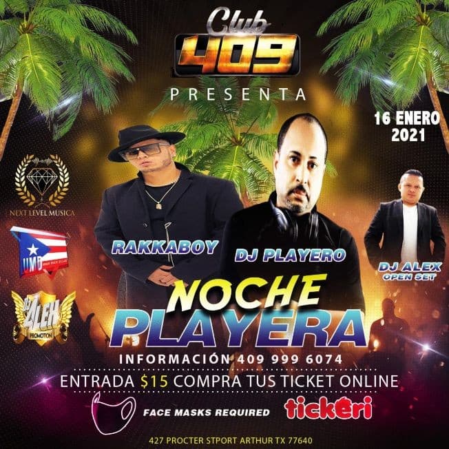 Event - Noche Playera con Rakkaboy, Dj Playero y Dj Alex - Port Arthur, Texas - January 16, 2021 | concert tickets