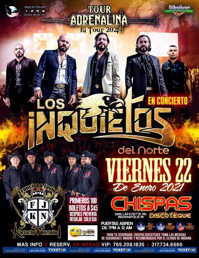 Event - Los Inquietos del Norte y Francisco Javier y su Kartucho Norteño en Indianapolis - Indianapolis, Indiana - January 22, 2021 | concert tickets