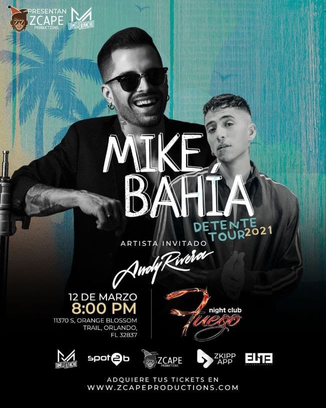 Event - MIKE BAHIA " TOUR DETENTE" ORLANDO CON ANDY RIVERA - Orlando, Florida - March 12, 2021 | concert tickets