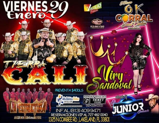 Event - Tierra Cali, Viry Sandoval y La Estructura de Tierra Caliente en Vivo! - Lakeland, Florida - January 29, 2021 | concert tickets