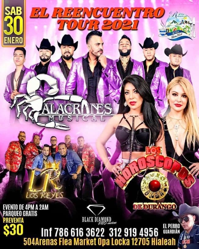 Event - Reencuentro Tour 2021 Alacranes Musical, Horoscopos de Durango y Los Reyes en Vivo! - Opa-locka, Florida - January 30, 2021 | concert tickets