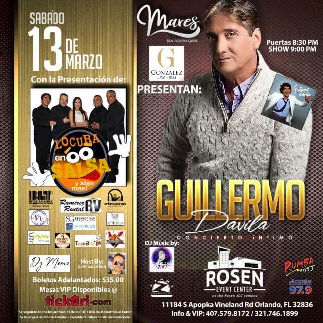 Event - Guillermo Davila en Concierto Intimo / TICKETS ON SALE NOW!!!!!!! - Orlando, Florida - March 13, 2021 | concert tickets