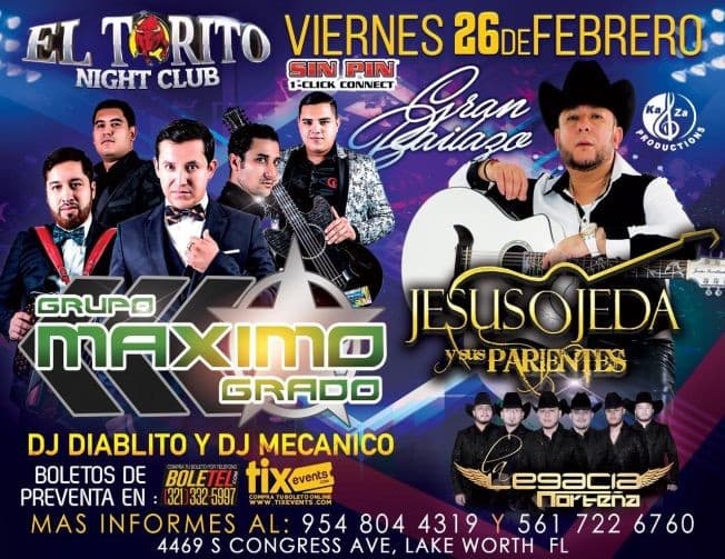 Event - Grupo Maximo Grado, Jesus Ojeda y sus Parientes y Legacia Norteña en Vivo! - Lake Worth, Florida - February 26, 2021 | concert tickets